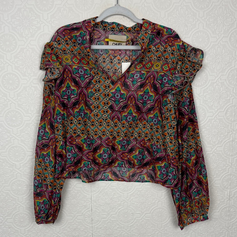 Chufy Kathmandu Heights Silk Blend Boho Blouse NWT Size Medium Deena Amber